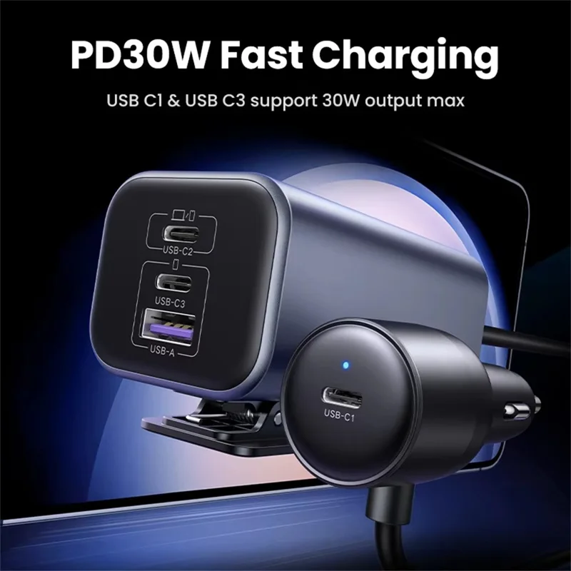 UGREEN 35027 GaN 150W Car Charger 3 USB-C + 1 USB-A Fast Charging Adapter with Extension Cable