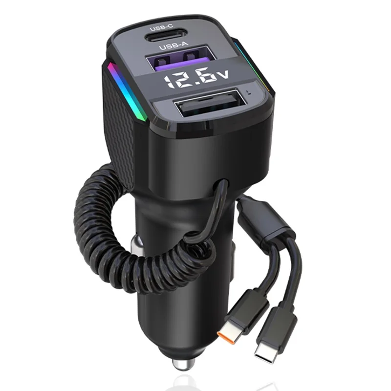 K56 Car Charger PD 30W Fast Charging Cigarette Lighter Adapter with Type C Spring Wire