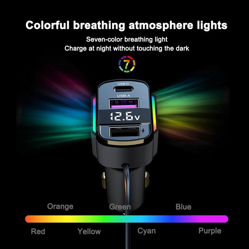 K56 Car Charger PD 30W Fast Charging Cigarette Lighter Adapter with Type C Spring Wire