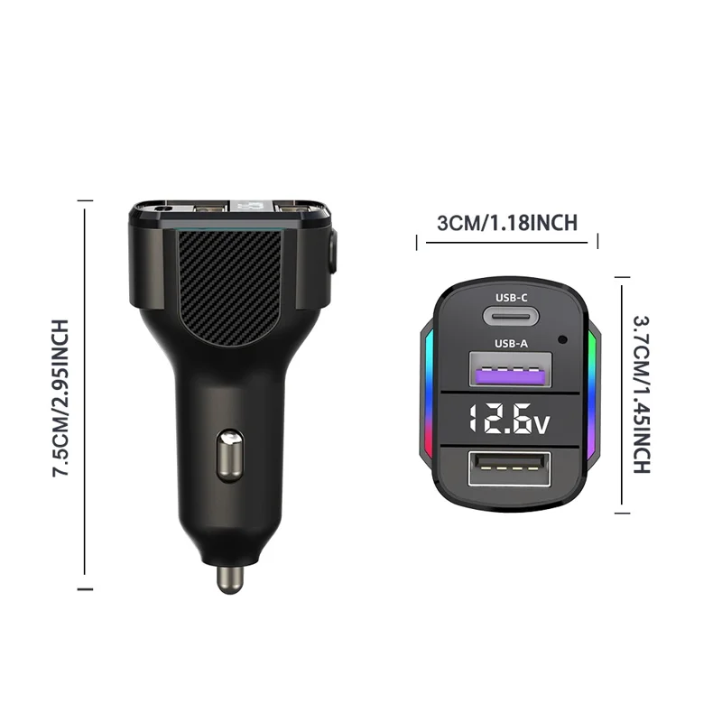 K56 Car Charger PD 30W Fast Charging Cigarette Lighter Adapter with Type C Spring Wire