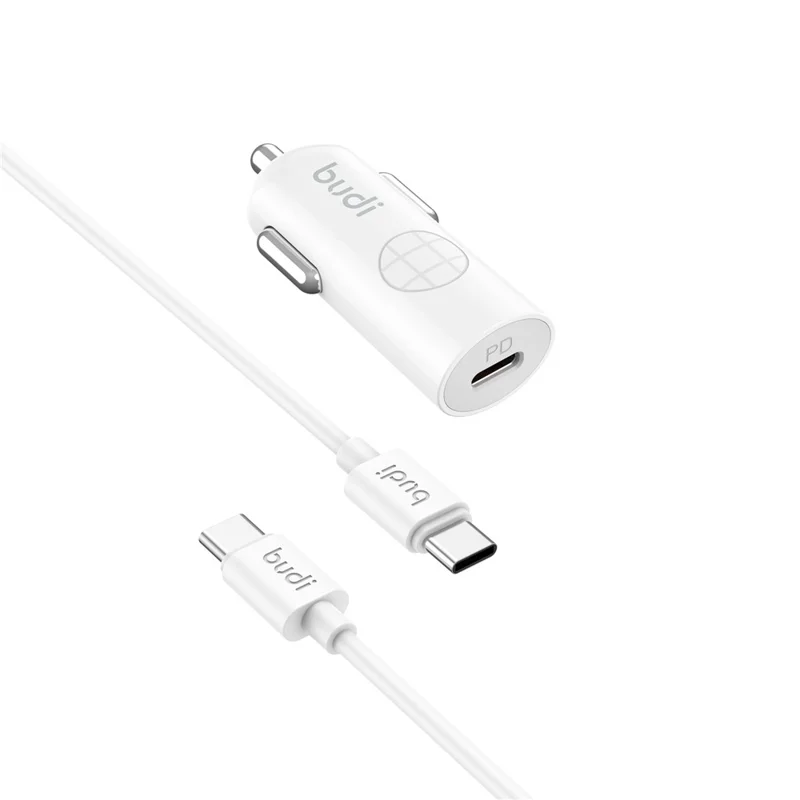 BUDI CC062TTTW USB-C 33W Car Charger Set with 1.2m 60W Type-C to Type-C Cable Mini Cigarette Lighter Adapter