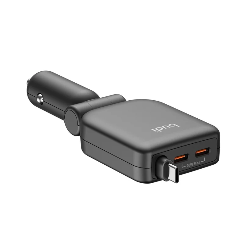 BUDI CC605B 50W Car Charger with Retractable Cable 2 Type-C Multi Ports Folding Cigarette Lighter Adapter