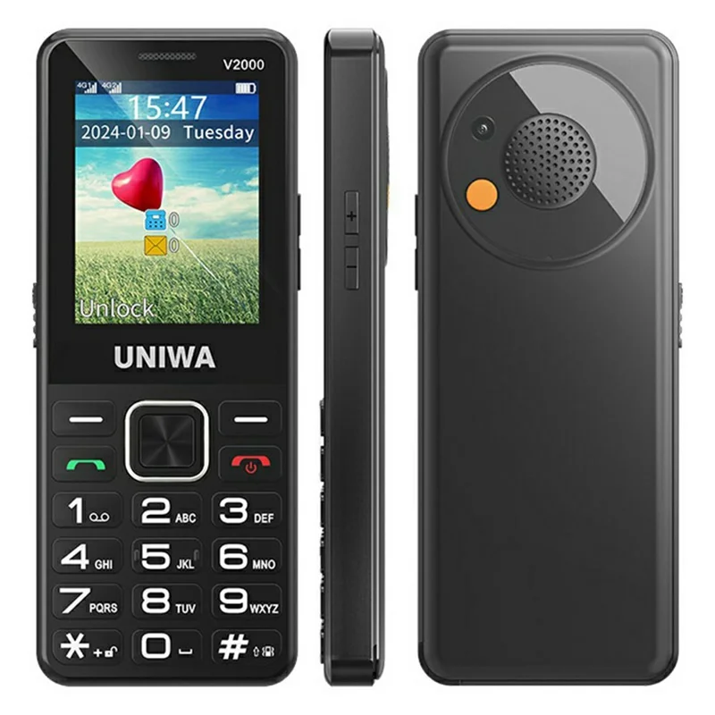UNIWA V2000 2.4 Inch 4G Bar Phone Dual SIM Dual Standby Feature Phone - Black