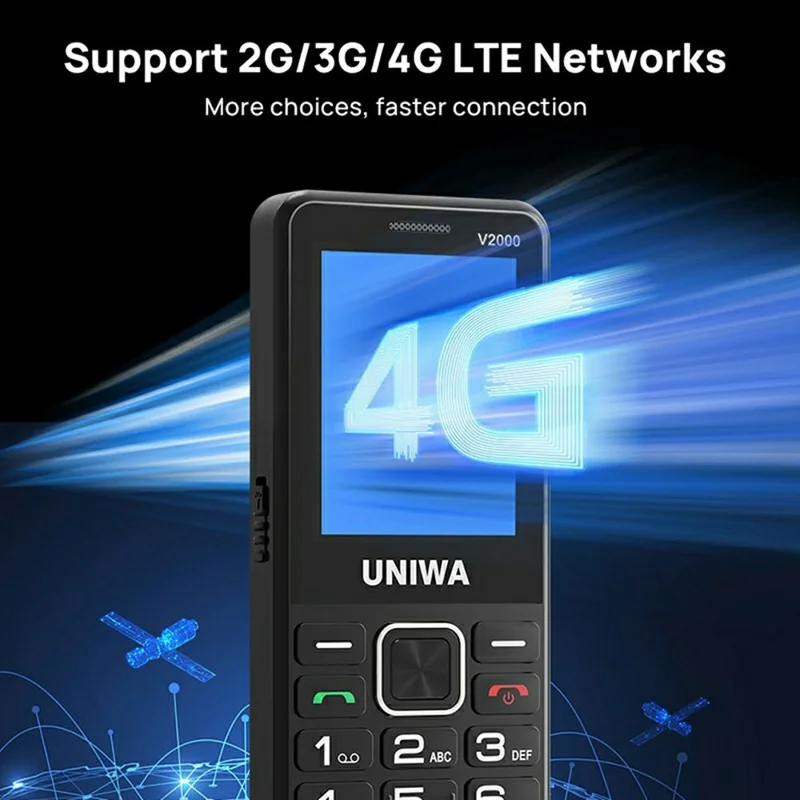 UNIWA V2000 2.4 Inch 4G Bar Phone Dual SIM Dual Standby Feature Phone - Black