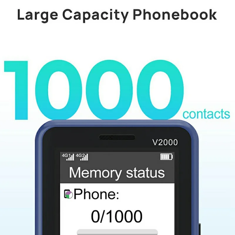 UNIWA V2000 2.4 Inch 4G Bar Phone Dual SIM Dual Standby Feature Phone - Black