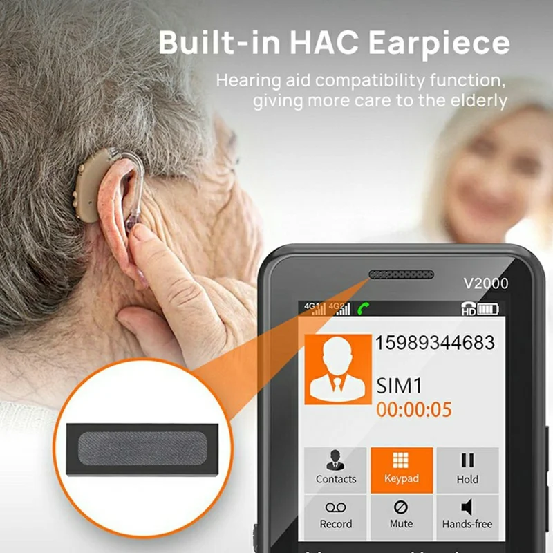 UNIWA V2000 2.4 Inch 4G Bar Phone Dual SIM Dual Standby Feature Phone - Black