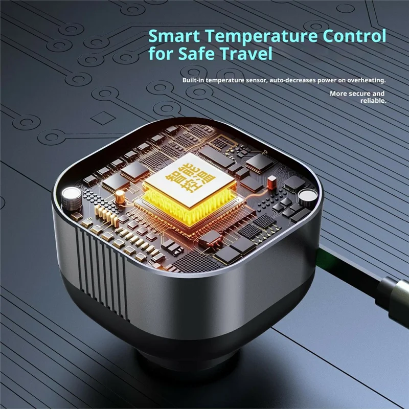 GE03 Voltage Display Car Charger with Retractable Cable and Ambient Light PD 65W Fast Charging Adapter