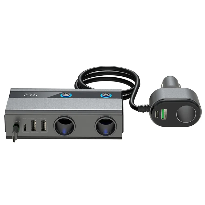 GE08 PD 65W Fast Charging Car Charger 9 in 1 Cigarette Lighter Adapter with Independent Switch and Retractable Cable