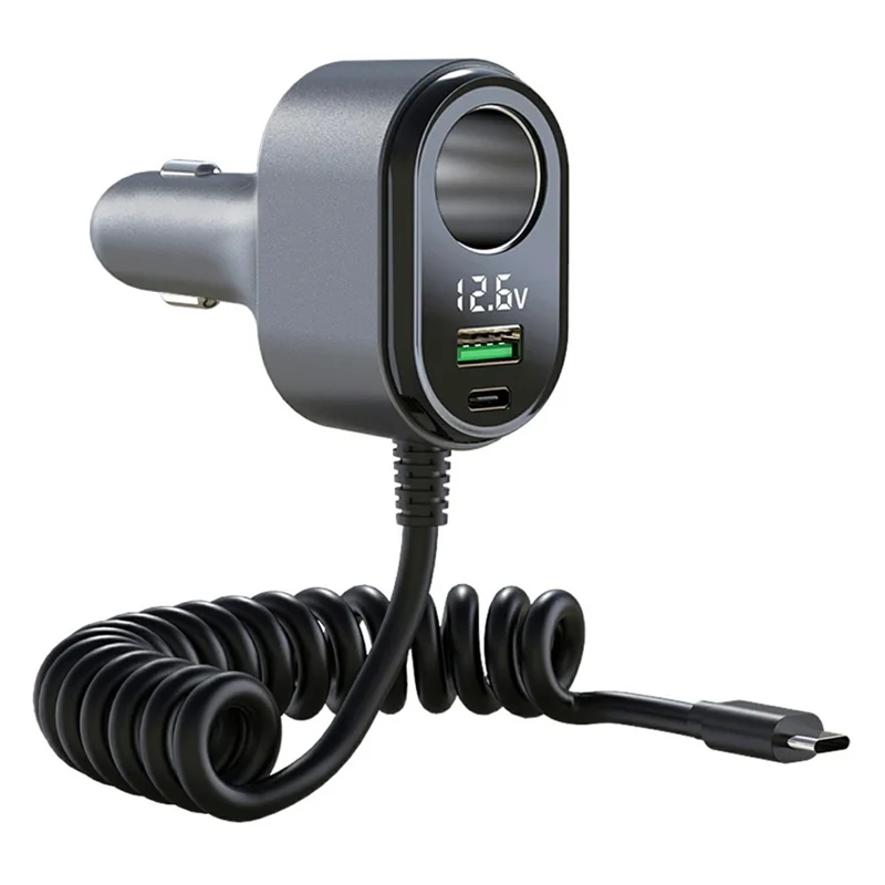 GE09 PD 65W Fast Charging Car Charger Cigarette Lighter Adapter with Spring Wire Charger Temperature Control Protection