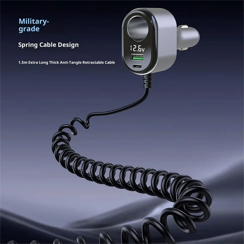 GE09 PD 65W Fast Charging Car Charger Cigarette Lighter Adapter with Spring Wire Charger Temperature Control Protection