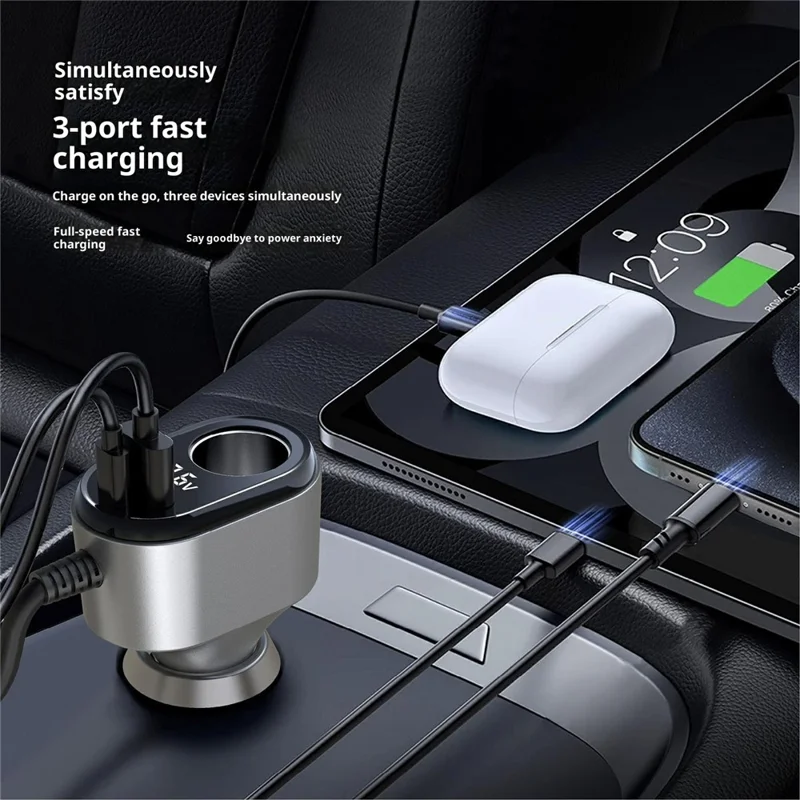 GE09 PD 65W Fast Charging Car Charger Cigarette Lighter Adapter with Spring Wire Charger Temperature Control Protection