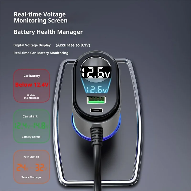 GE09 PD 65W Fast Charging Car Charger Cigarette Lighter Adapter with Spring Wire Charger Temperature Control Protection