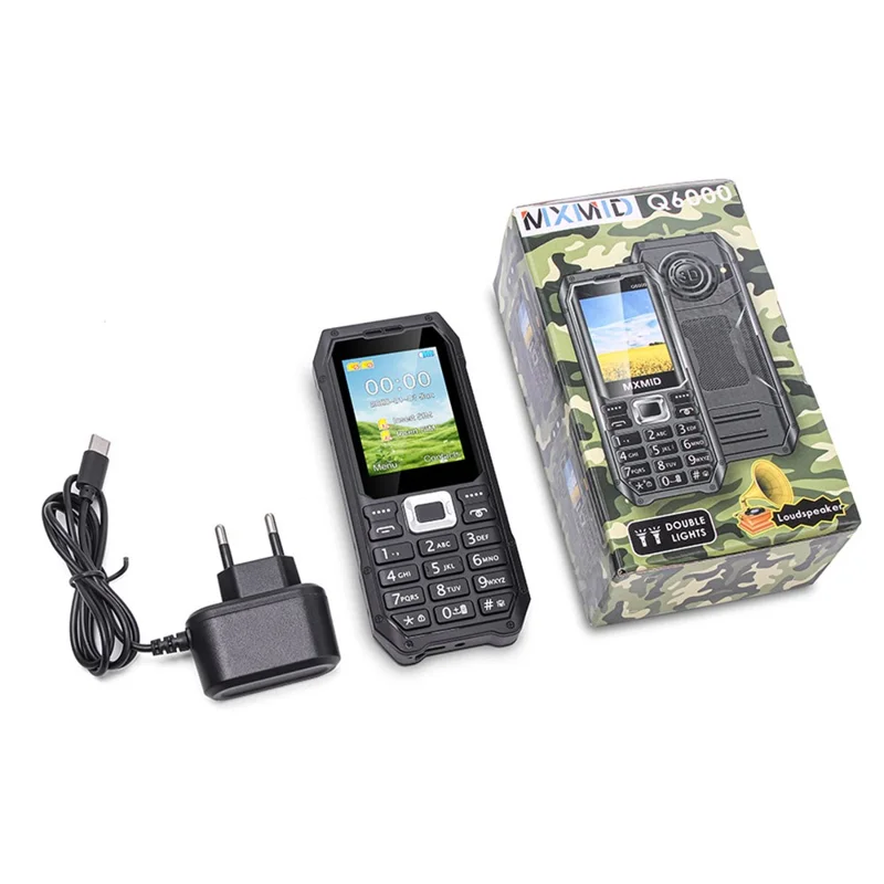 MXMID Q6000 2.4 Inch Display Phone Dual SIM Standby GSM Keypad Bar Phone with Dual LED Flashlight - Black