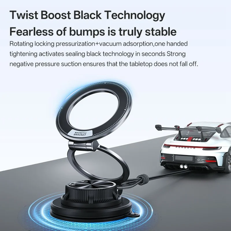 SD17 Car Phone Mount Holder Suction Cup Dashboard Navigation Portable Vacuum Suction Magnetic Phone Stand - Black
