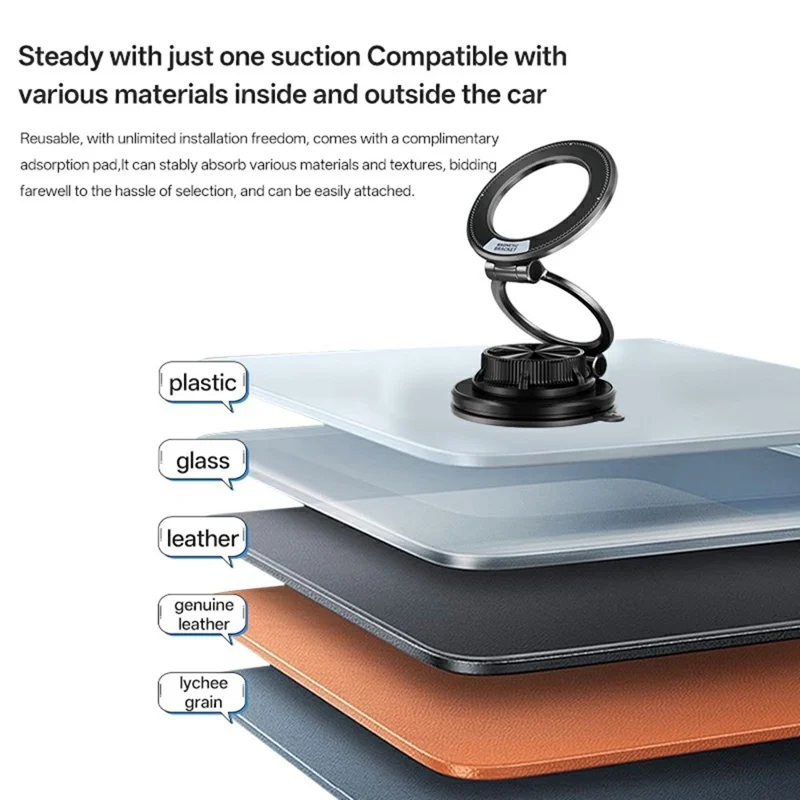 SD17 Car Phone Mount Holder Suction Cup Dashboard Navigation Portable Vacuum Suction Magnetic Phone Stand - Black