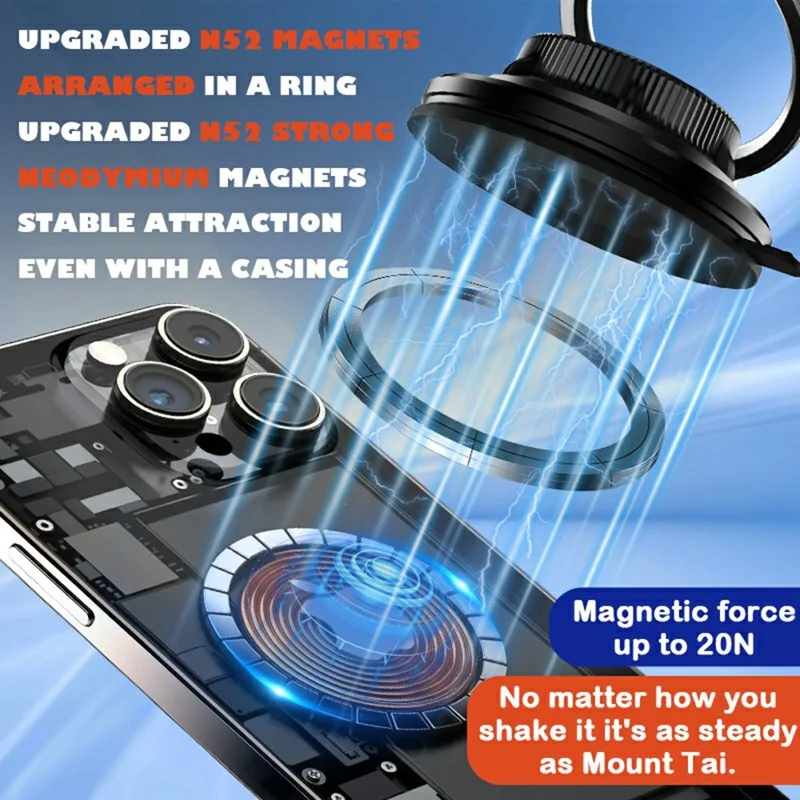 K8 15W MagSafe-Compatible Wireless Car Charger Mount 3-Fold Rotatable Magnetic Phone Holder with RGB Light Vacuum Suction Dashboard Stand