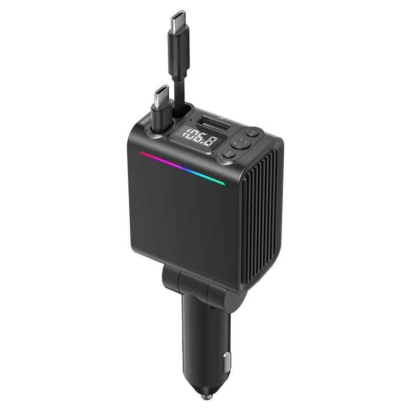 C88 USB Car Charger Cigarette Lighter Adapter with Dual Retractable Cable Bluetooth-Compatible 5.3