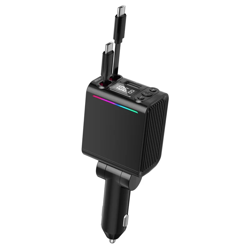 C88 USB Car Charger Cigarette Lighter Adapter with Dual Retractable Cable Bluetooth-Compatible 5.3