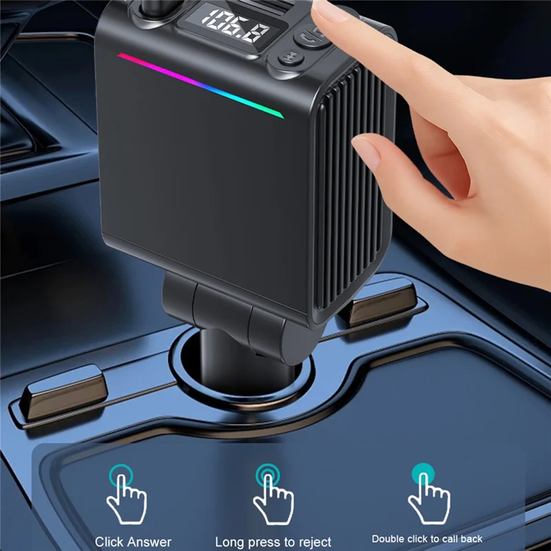 C88 USB Car Charger Cigarette Lighter Adapter with Dual Retractable Cable Bluetooth-Compatible 5.3