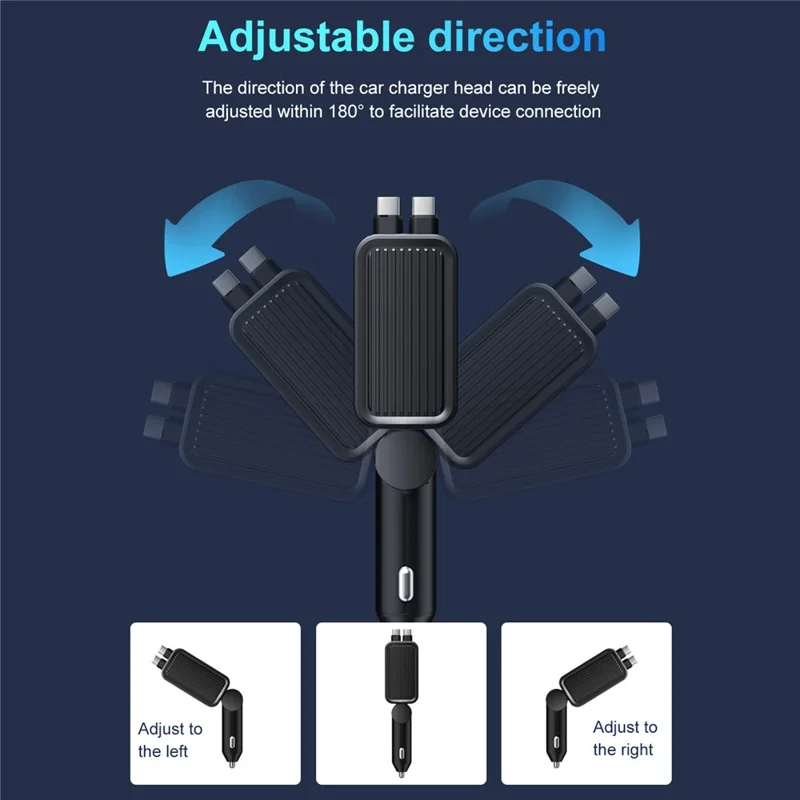 C88 USB Car Charger Cigarette Lighter Adapter with Dual Retractable Cable Bluetooth-Compatible 5.3