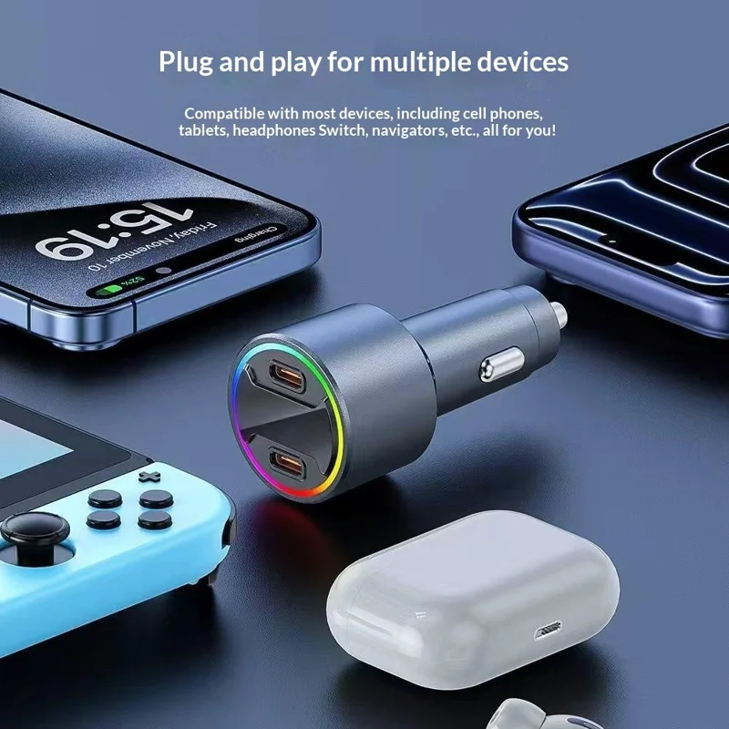 Bulk Purchasing Dual USB-C Ports Car Charger 65W Fast Charging Adapter for Laptops / Phones / Tablets - Black