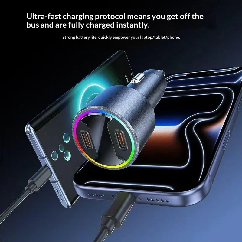 Bulk Purchasing Dual USB-C Ports Car Charger 65W Fast Charging Adapter for Laptops / Phones / Tablets - Black