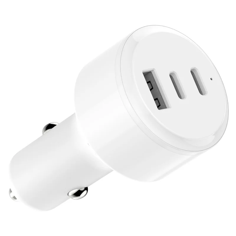 Bulk Purchasing PD 3.0 + QC3.0 100W Fast Charging 3-Port Adapter USB-A + Dual Type-C Car Charger - White