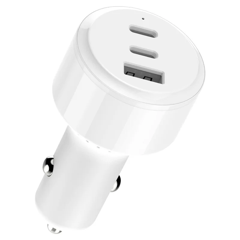 Carregador de Carro 3 Portas Rápido PD 3.0 + QC3.0 65W com USB-A + Duplo Tipo-C para Compra em Quantidade - Branco