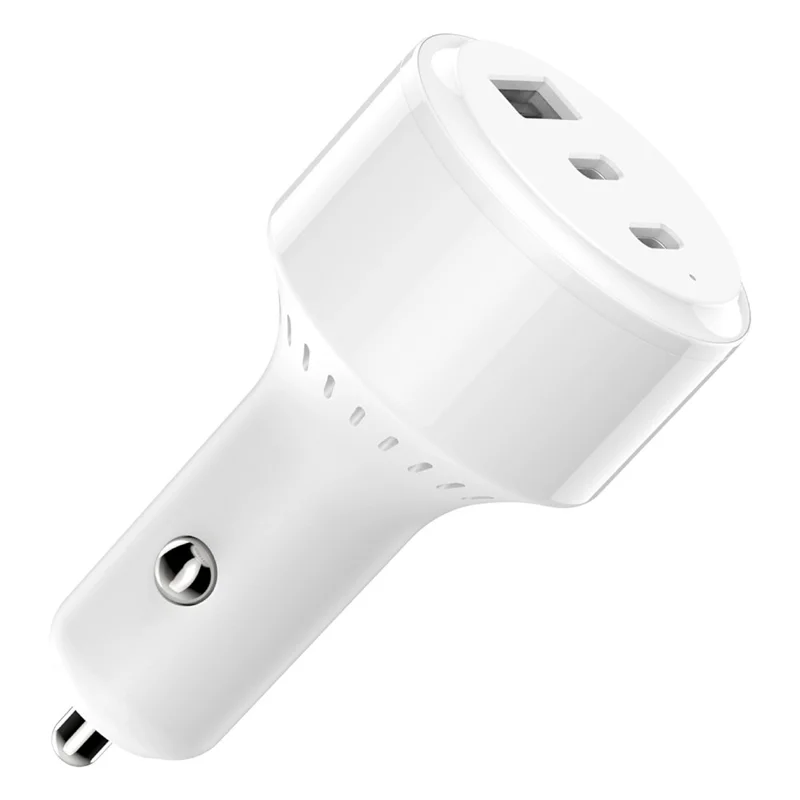 Carregador de Carro 3 Portas Rápido PD 3.0 + QC3.0 65W com USB-A + Duplo Tipo-C para Compra em Quantidade - Branco