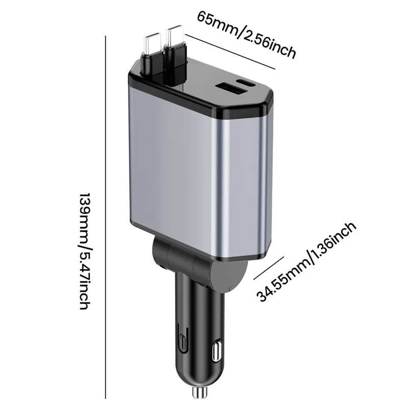 Bulk Purchasing 95W Car Charger 3 USB-C + 1 USB-A with Retractable Cables PD  /  QC Fast Charging For Phone  /  Tablet - Black