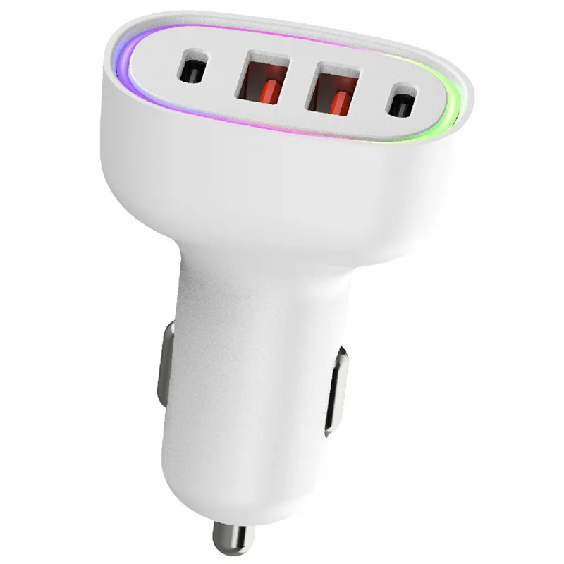 Bulk Purchasing 85W Car Charger 2A + 2C 4 Port Fast Charging with LED Light PD3.0 QC3.0 Compatible - White