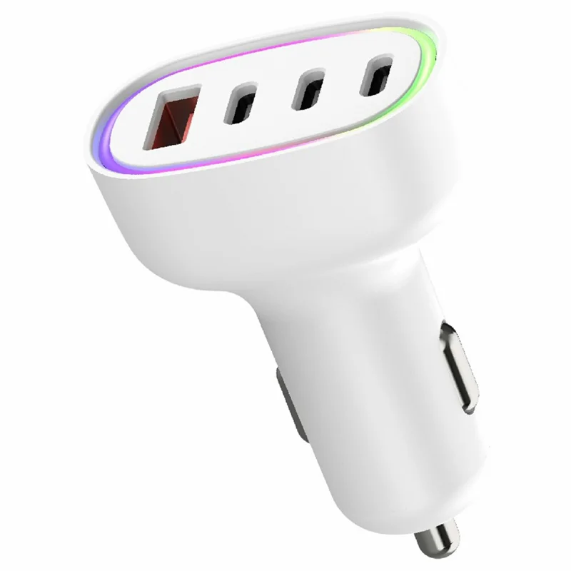 Bulk Purchasing 101W Car Charger 3 Type-C 1 USB-A Multi Port Fast Charging Adapter with RGB LED Light - White