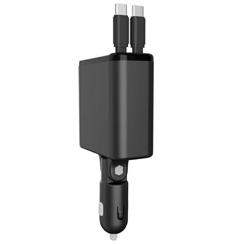 Bulk Purchasing 60W Car Charger 1A + 3C Ports Dual Retractable Cable LED Display Fast Charging For Automotive Use - Black