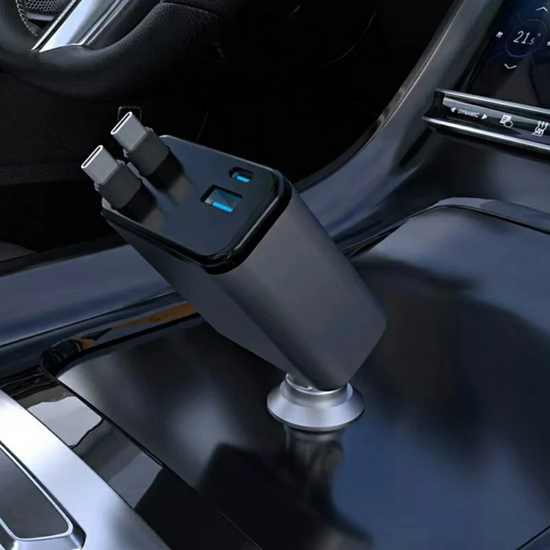 Bulk Purchasing 60W Car Charger 1A + 3C Ports Dual Retractable Cable LED Display Fast Charging For Automotive Use - Black