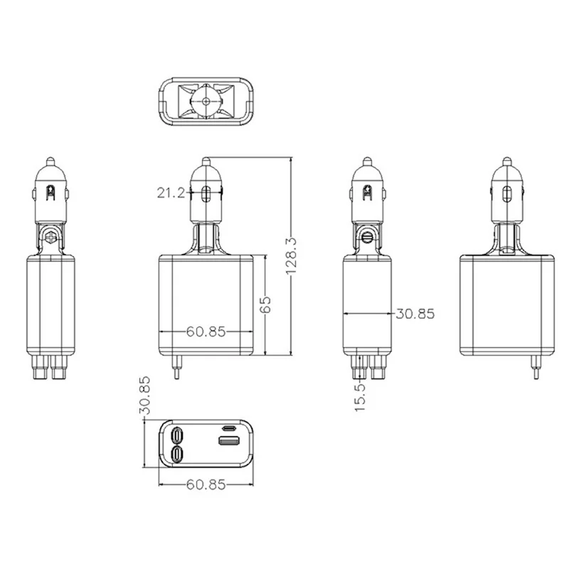 Bulk Purchasing 60W Car Charger 1A + 3C Ports Dual Retractable Cable LED Display Fast Charging For Automotive Use - Black