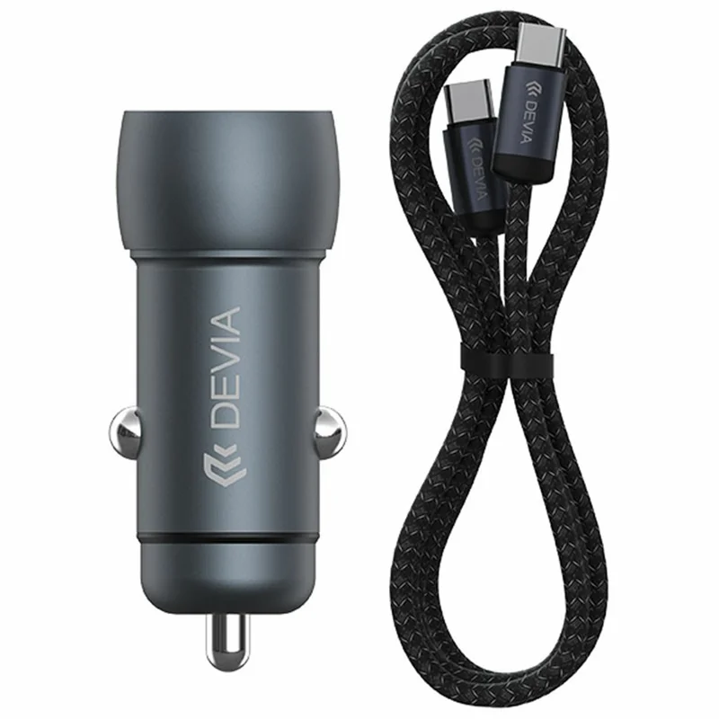 DEVIA EA507 Extreme Speed Series PD 30W + QC3.0 18W Metal Car Charger with 1m Type-C Cable - Dark Grey