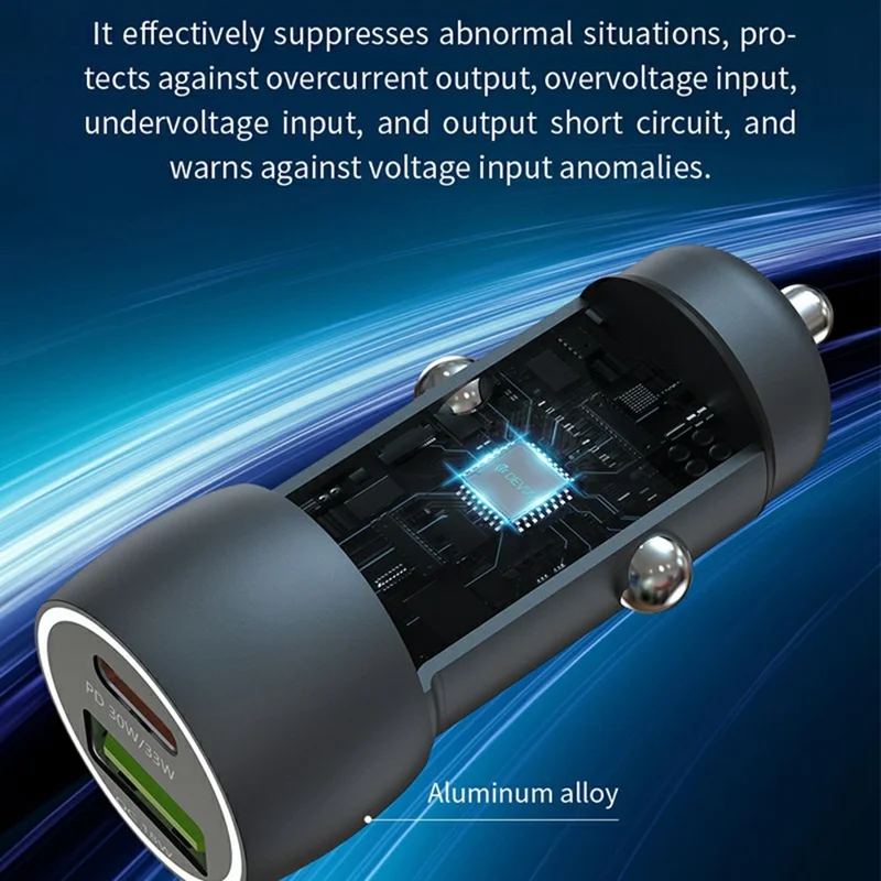 DEVIA EA507 Extreme Speed Series PD 30W + QC3.0 18W Metal Car Charger with 1m Type-C Cable - Dark Grey