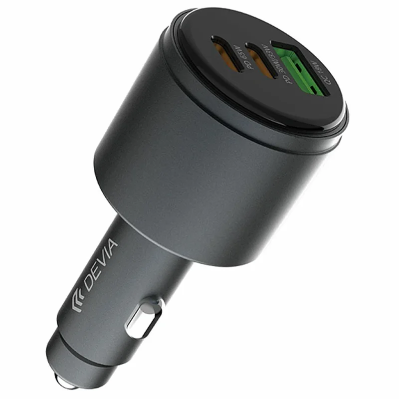 DEVIA EA508 Extreme Speed Series USB-A + Dual Type-C Charger 116W Metal Car Charger - Dark Grey