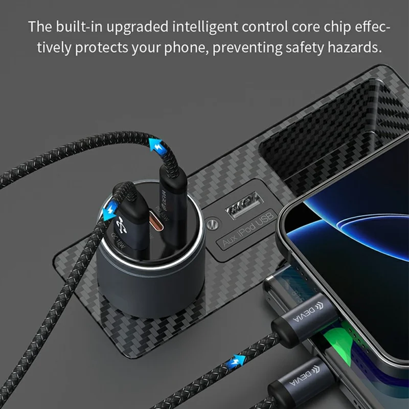 DEVIA EA508 Extreme Speed Series USB-A + Dual Type-C Charger 116W Metal Car Charger - Dark Grey