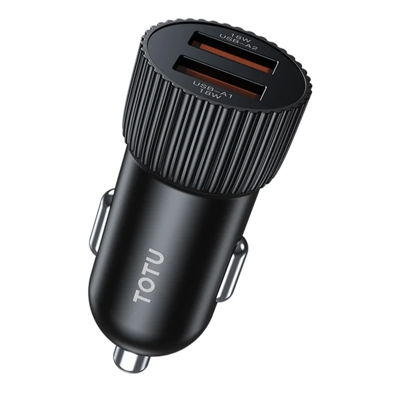 TOTU CC-1 36W Dual USB-A Car Charger Fast Charging Phone Charger Adapter - Black