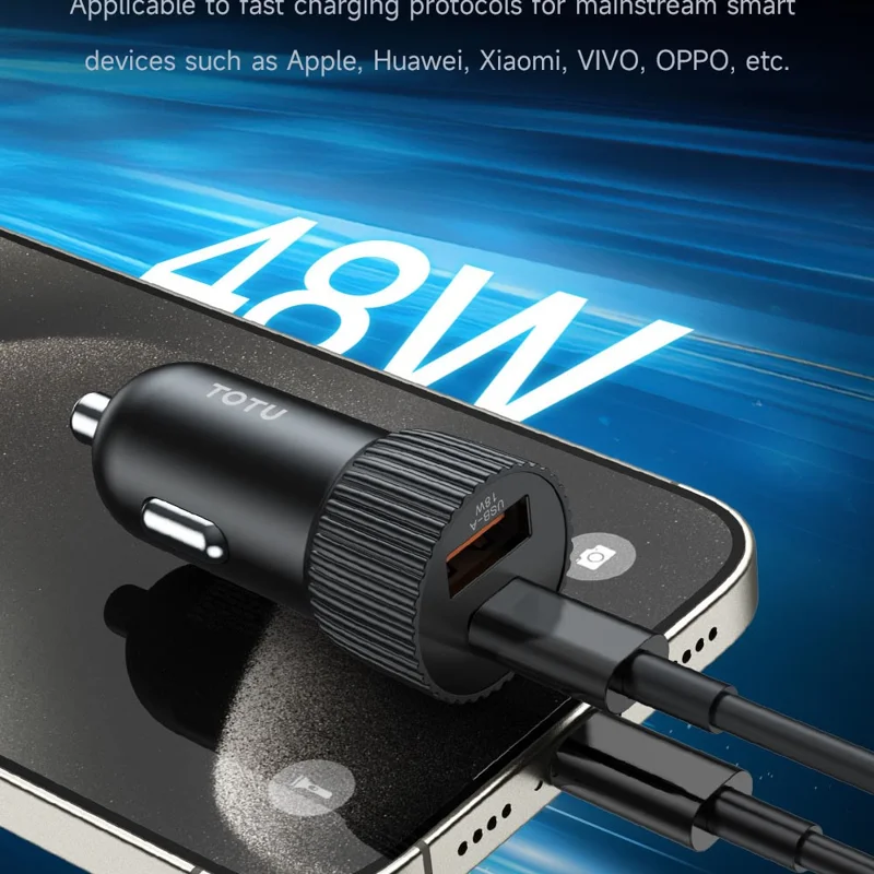 TOTU CC-1 36W Dual USB-A Car Charger Fast Charging Phone Charger Adapter - Black