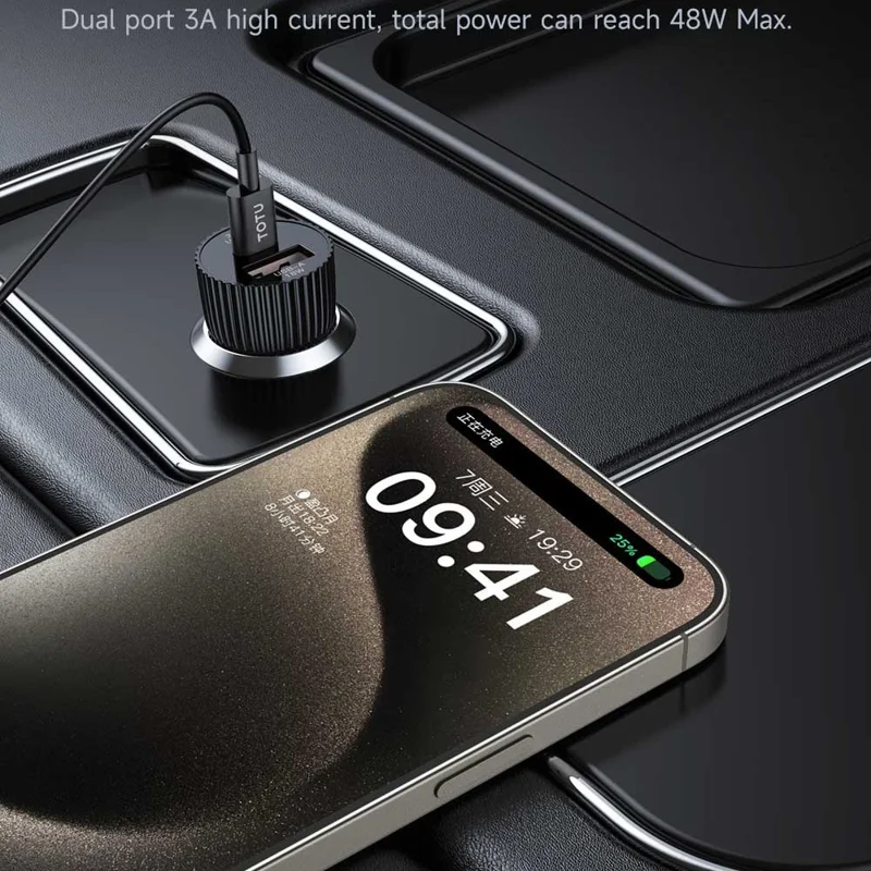 TOTU CC-1 36W Dual USB-A Car Charger Fast Charging Phone Charger Adapter - Black