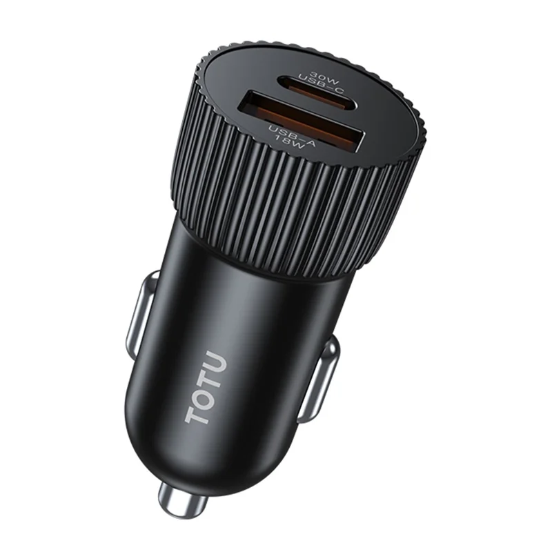 TOTU CC-2 USB-C + USB-A Dual Port 48W Car Charger Fast Charging Phone Adapter - Black