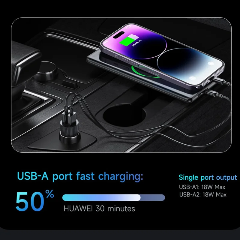 TOTU CC-2 USB-C + USB-A Dual Port 48W Car Charger Fast Charging Phone Adapter - Black