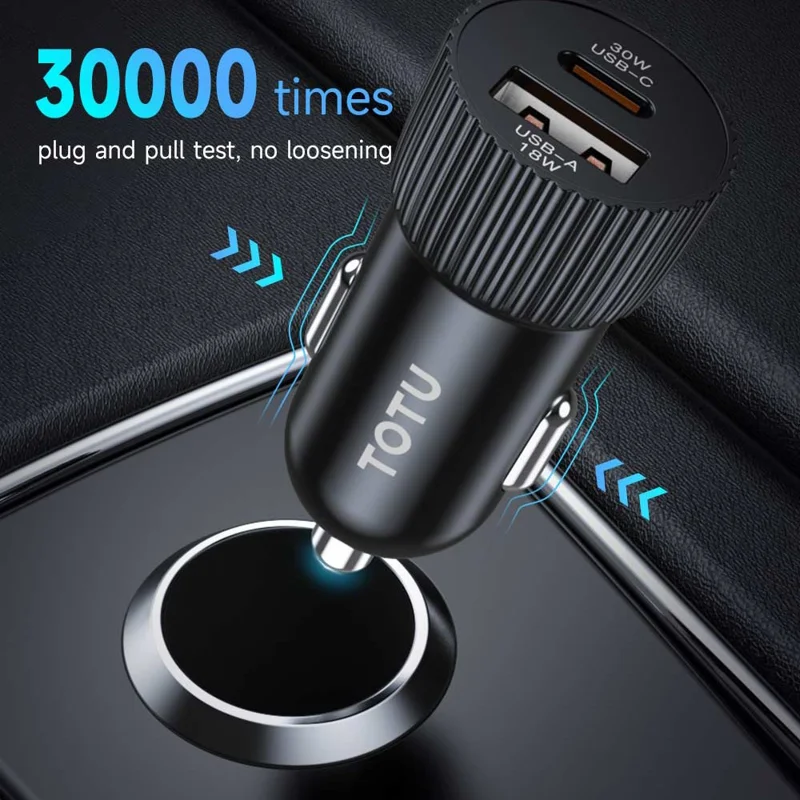 TOTU CC-2 USB-C + USB-A Dual Port 48W Car Charger Fast Charging Phone Adapter - Black