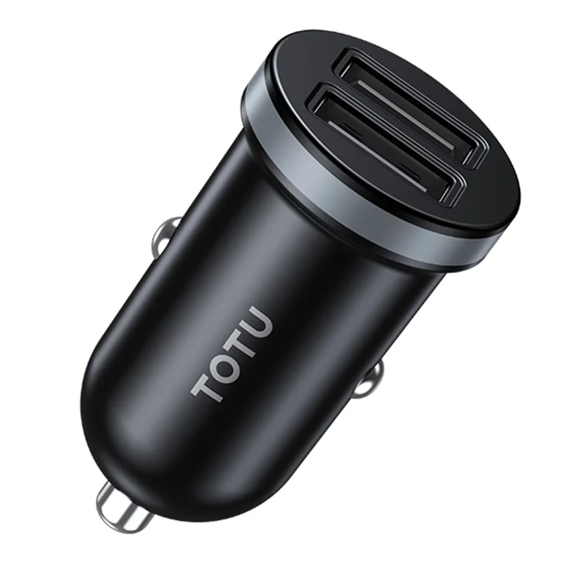 TOTU CC-3 USB-A + USB-A Dual Ports Car Charger 10.5W Fast Charging Phone Charger Adapter - Grey