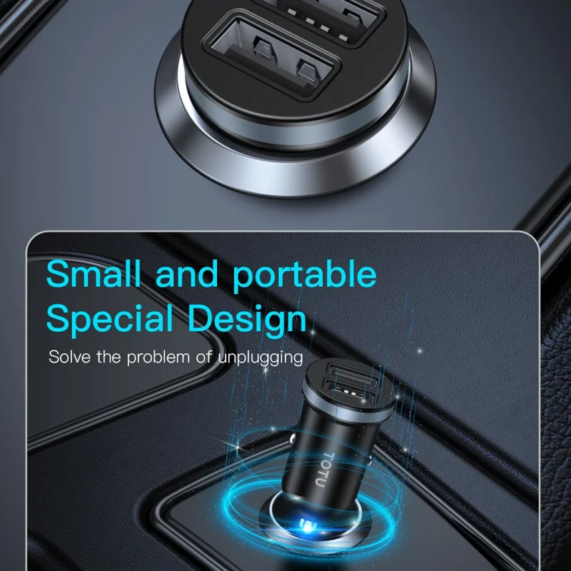 TOTU CC-3 USB-A + USB-A Dual Ports Car Charger 10.5W Fast Charging Phone Charger Adapter - Grey