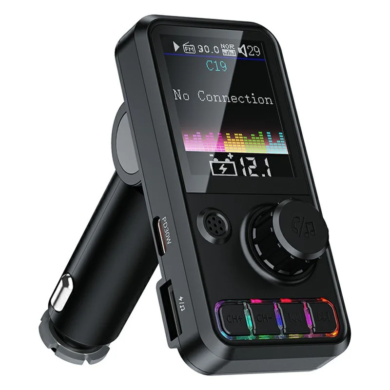 C19 Car Bluetooth-compatible MP3 Player PD 30W Fast Charging FM Radio Transmitter Hands-Free Calls - Black