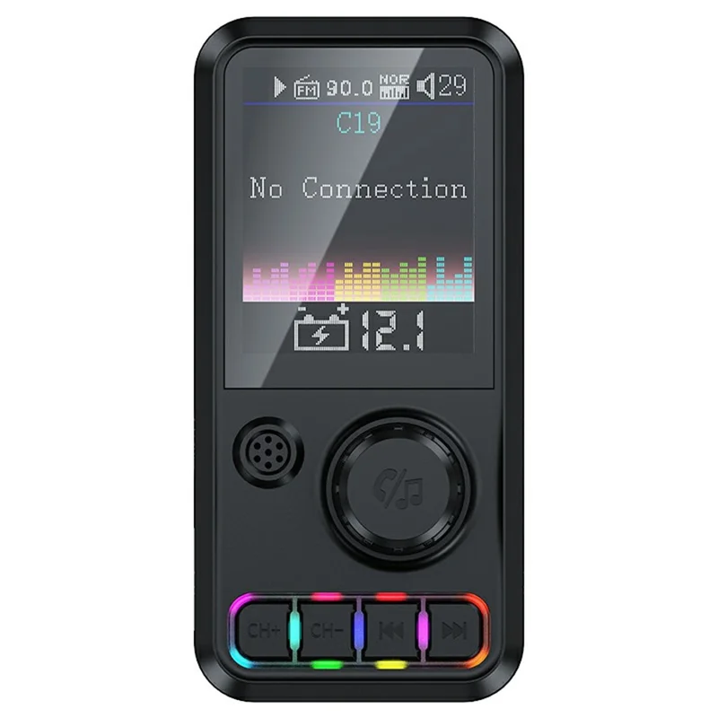 C19 Car Bluetooth-compatible MP3 Player PD 30W Fast Charging FM Radio Transmitter Hands-Free Calls - Black