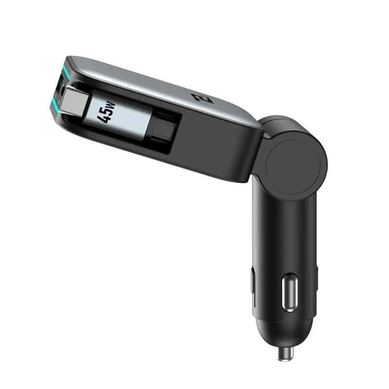 72W Car Charger Retractable Type-C Cable Design 3-in-1 Fast Charging Adapter with 80cm Built-in Cable for Vehicle - Grey